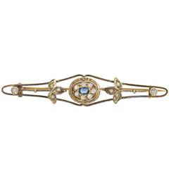 Sapphire, Diamond and Pearl Bar Pin