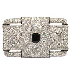 Art Deco Onyx Diamond Platinum Brooch 9