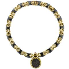 Bulgari Hematite Ancient Coin Ruby Gold Pendant Necklace 9