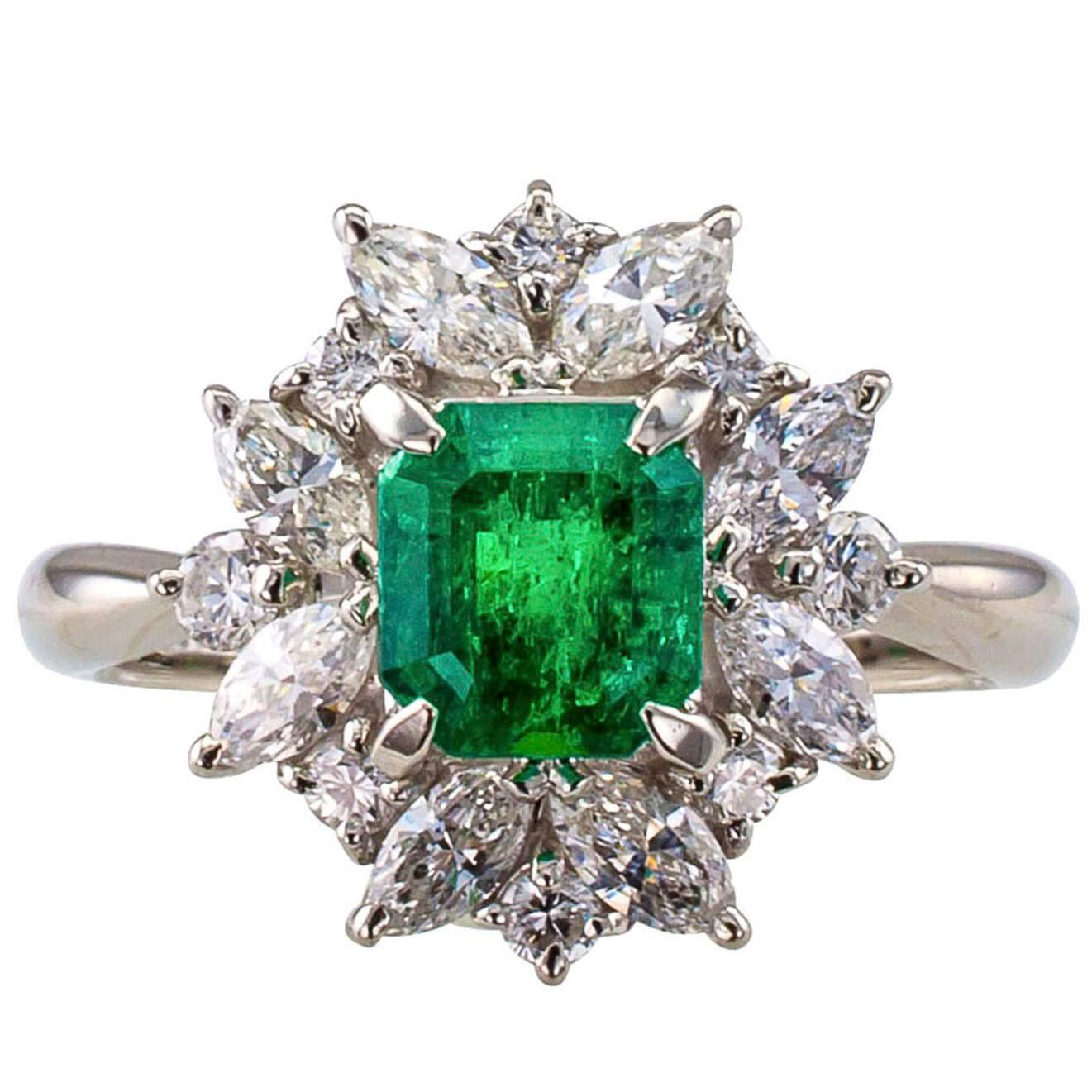 Square Emerald-Cut 0.89 Carat Emerald Diamond Platinum Ring