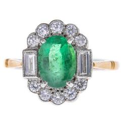 1.00 Carat Emerald and Diamond Dress Ring