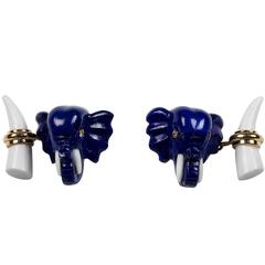 Lapis Lazuli Elephant Heads Diamond Gold Cufflinks