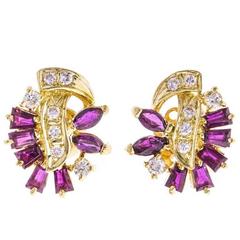 Vintage 0.70 Carat Ruby and Diamond Cluster Earrings 2