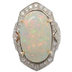Gold 15.00 Carat Opal and 1.30 Carat Diamond Cocktail Ring
