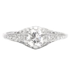Hand Engraved Art Deco Filigree Diamond Engagement Ring in Platinum