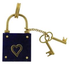 Whimsical Gold Lapis Unlock My Heart Charm Pendant