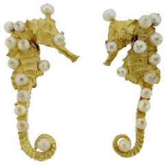 Rare Jar Paris Gold Pearl Seahorse Earrings