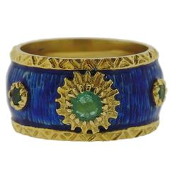 Boris Le Beau Gold Enamel Emerald Band Ring