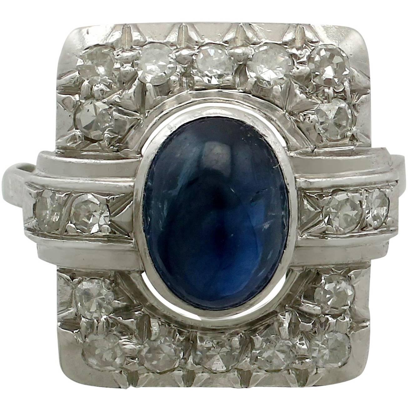 Antique 1.85 Carat Sapphire and Diamond Platinum Art Deco Ring, 1940s