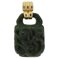 Carved Nephrite Jade Gold Pendant Enhancer