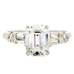 Vintage 1.84 Carat Emerald Cut Diamond and Platinum Engagement Ring