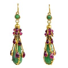 Antique Art Nouveau Jade Ruby Gold Earrings