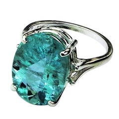 Oval Bright Blue Aquamarine Sterling Silver Cocktail Ring