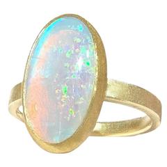 Petra Class Orange Red Glow Multi-Color Fire White Opal Matte Gold Ring