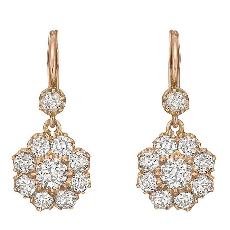 Diamond Gold Cluster Drop Earrings