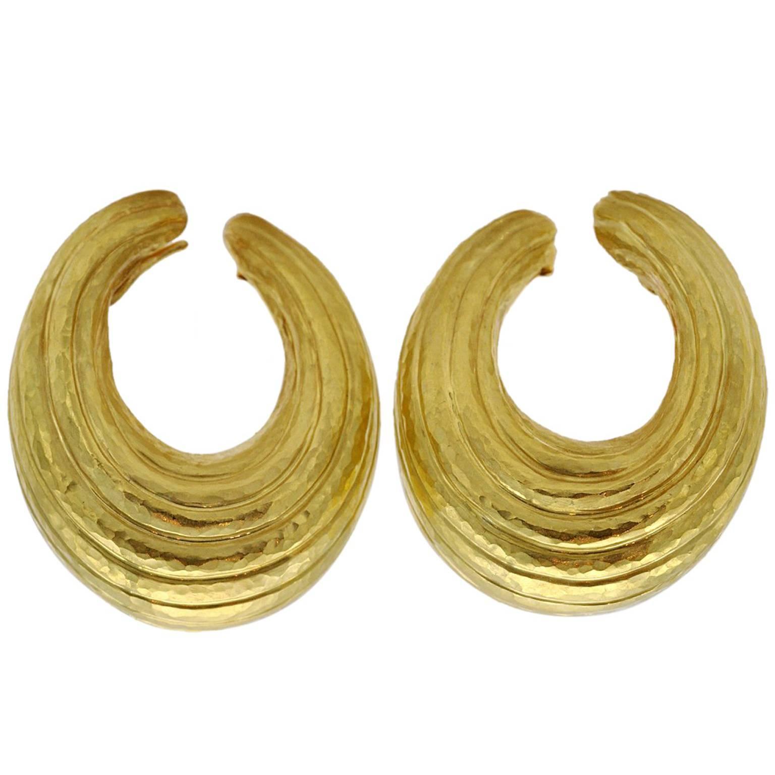 Hammered Gold Hoop Earrings For Sale