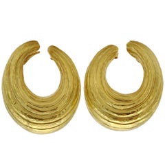 Vintage Hammered Gold Hoop Earrings