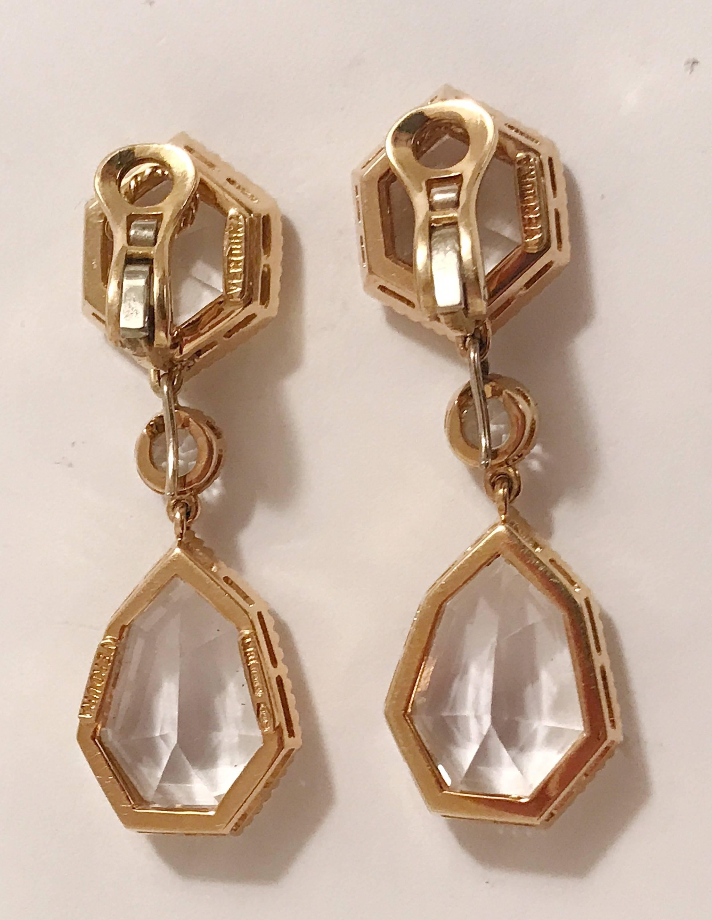 Verdura Byzantine white topaz yellow gold Pendant Clip on Earrings In Excellent Condition In New York, NY