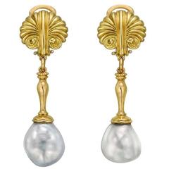 Baroque Pearl Yellow Gold Pendant Earrings 6