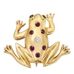 Yellow Gold Gem-Set Frog Pin