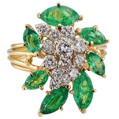 1970s Emerald Diamond Gold Cocktail Ring 10