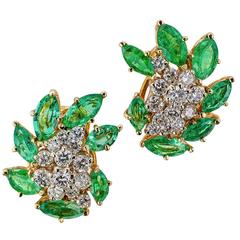 1970s Emerald Diamond Gold Ear Clips 12