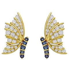 Sapphire Diamond Gold Butterfly Earclips 8