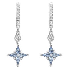 Blue Sapphire Diamond Star Drop Earrings