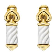 Bulgari Gold White Ceramic Chandra Drop Earrings 1