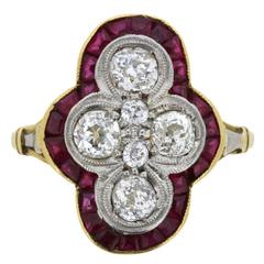 Vintage Old Cut Diamond and Ruby Cluster Dinner/Dress Ring, circa 1930s 9
