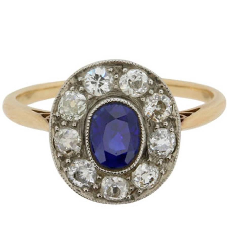 Edwardian Sapphire and Diamond Cluster Ring, circa 1910s