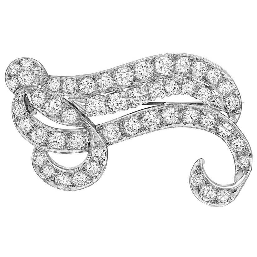 1950s Diamond Scroll Ribbon Brooch