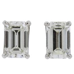 Tiffany & Co. Platinum 2.02 Carat Emerald Cut Diamond Stud Earrings