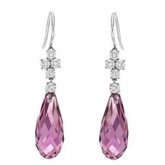 Pink Tourmaline Diamond Platinum Pendant Earrings