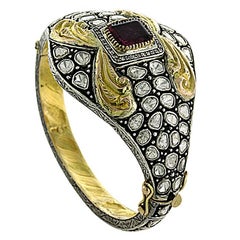  Bracelet de diamants taillés en rose avec tourmaline en or 14k et argent