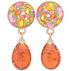 Margot McKinney 60.34 Carat Mandarin Garnet Cabochon Drop Gemstone Button Ears