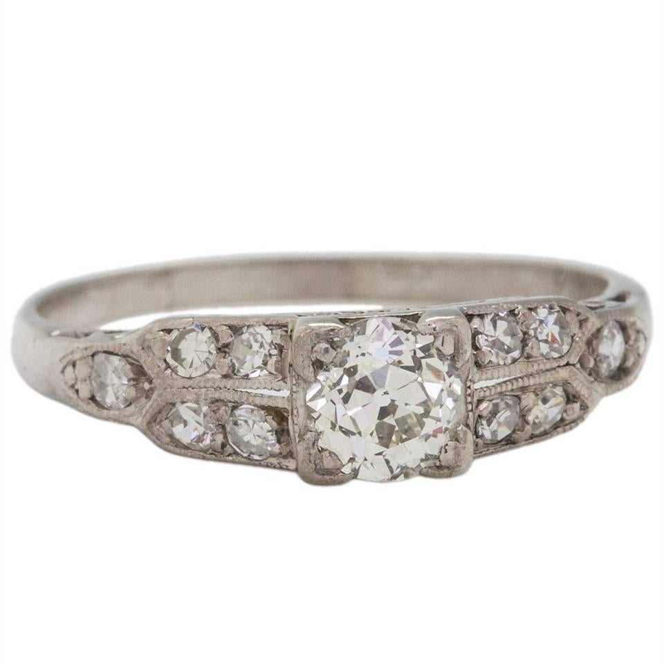 0.35 Carat Diamond Platinum Engagement Ring, circa 1930s For Sale
