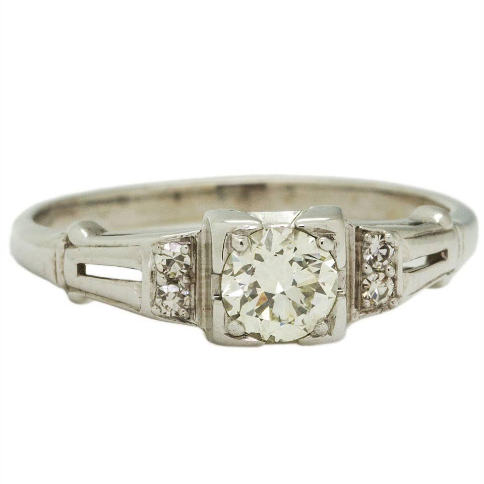 0.35 Carat Old European Cut Diamond White Gold Engagement Ring, circa 1930s For Sale