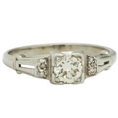 0.35 Carat Old European Cut Diamond White Gold Engagement Ring, circa 1930s