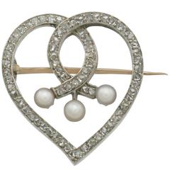 Antique 1890s Diamond and Seed Pearl Yellow Gold 'Heart' Brooch 7