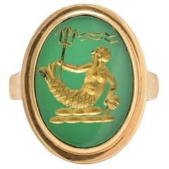 1960s Poseidon Intaglio Gold Signet Ring