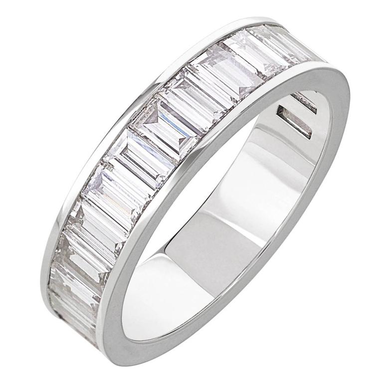 White Gold Baguette Diamond Half Eternity Channel Set Wedding White Gold Baguette Diamond Half Eternity Channel Set Wedding Band Ring For