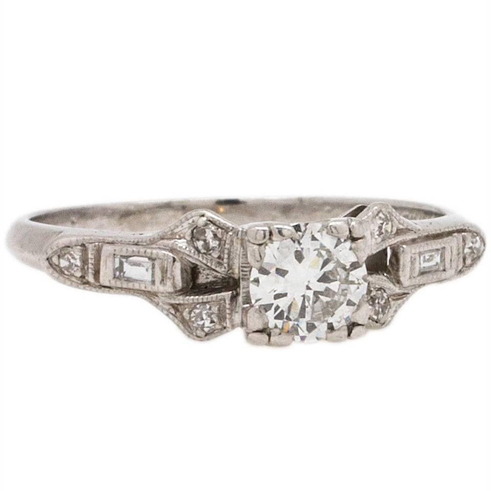 0.35 Carat Transitional Cut Diamond Platinum Engagement Ring For Sale