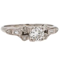 Vintage 0.35 Carat Transitional Cut Diamond Platinum Engagement Ring