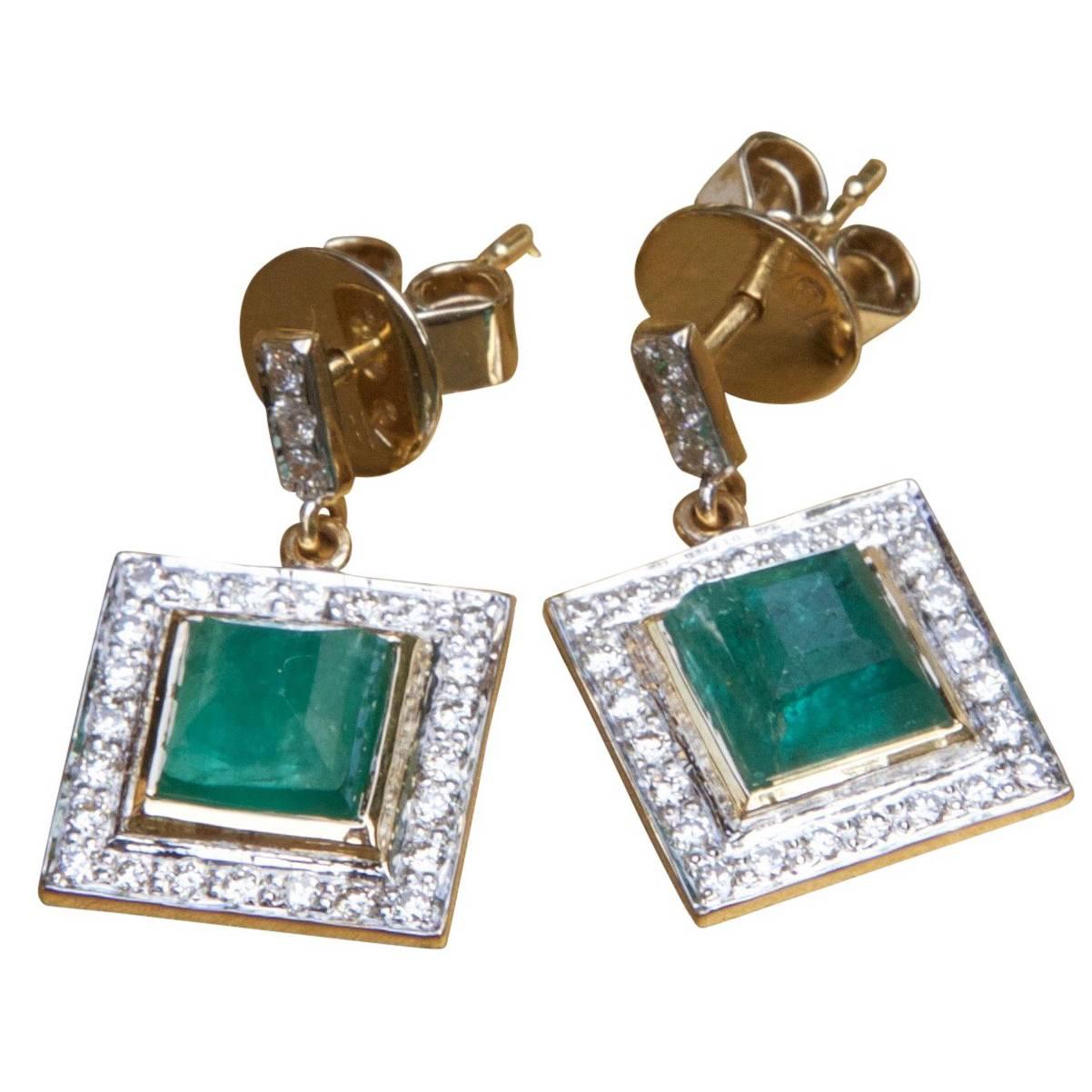Jade Jagger Emerald Diamond Yellow Gold Earrings For Sale