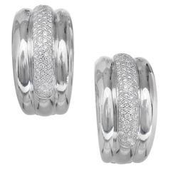 Diamond Pavé White Gold Hoop Clip Post Earrings 8