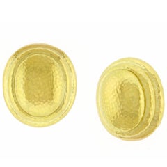 David Webb Large Gold Oval Hammered Earrings