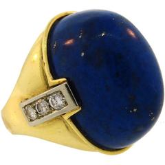 1970s Cartier Lapis Lazuli Diamond Yellow Gold Ring