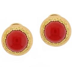 Buccellati Ox Blood Coral Gold Earrings 12