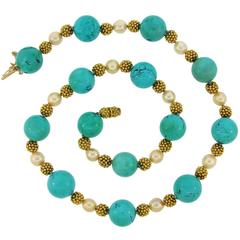 1970s Van Cleef & Arpels Turquoise Pearl Yellow Gold Bead Necklace 8